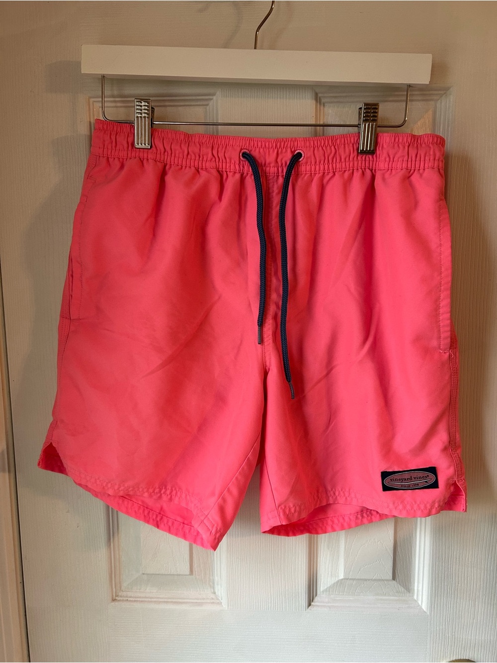 Vineyard Vines Bright Pink Men's Swim Trunks with Navy Drawstring